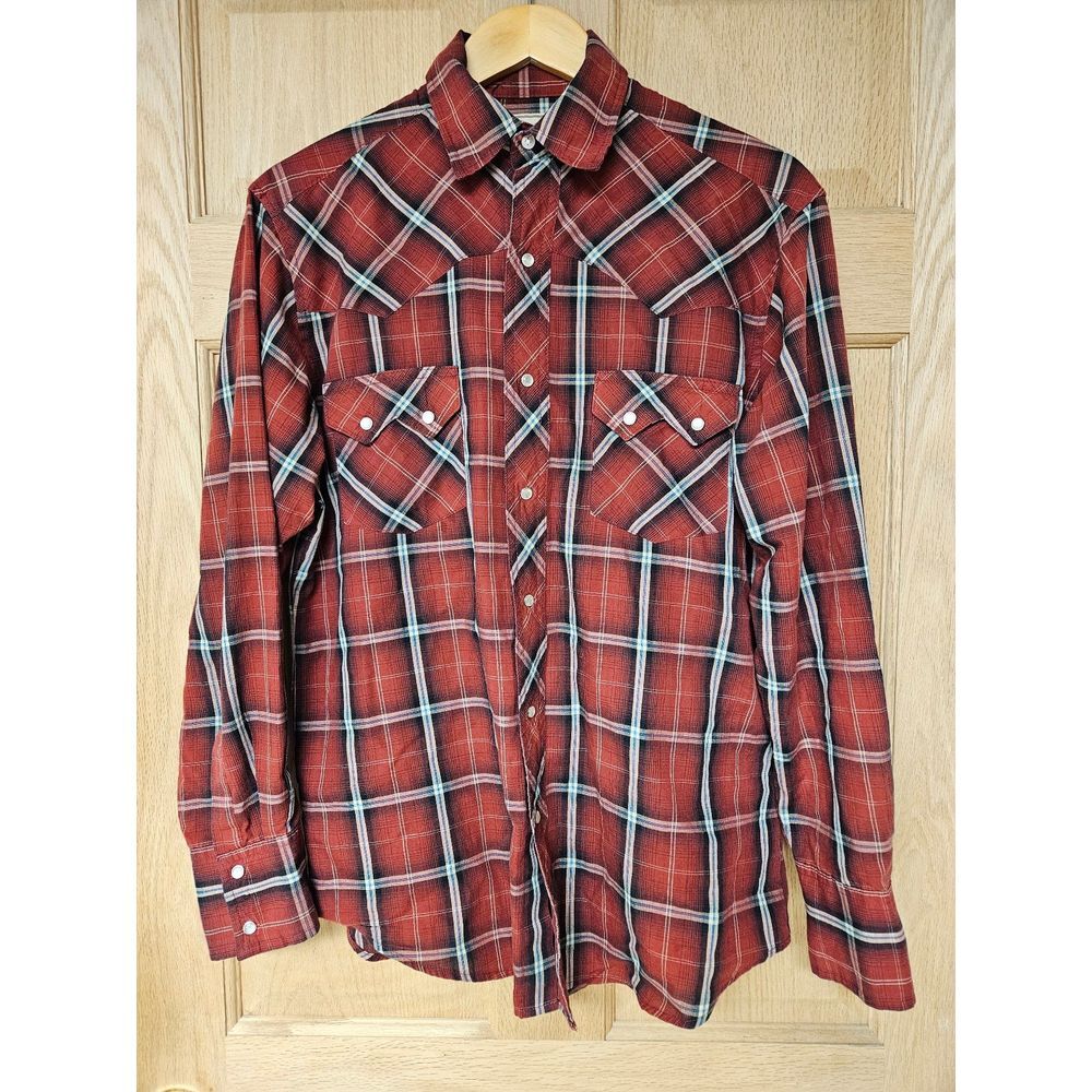 Wrangler Red Plaid‎ Western Snap Shirt Large